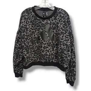 Adidas Sweatshirt Sz L Black Gray Animal Print Logo Crewneck Crop School Sporty